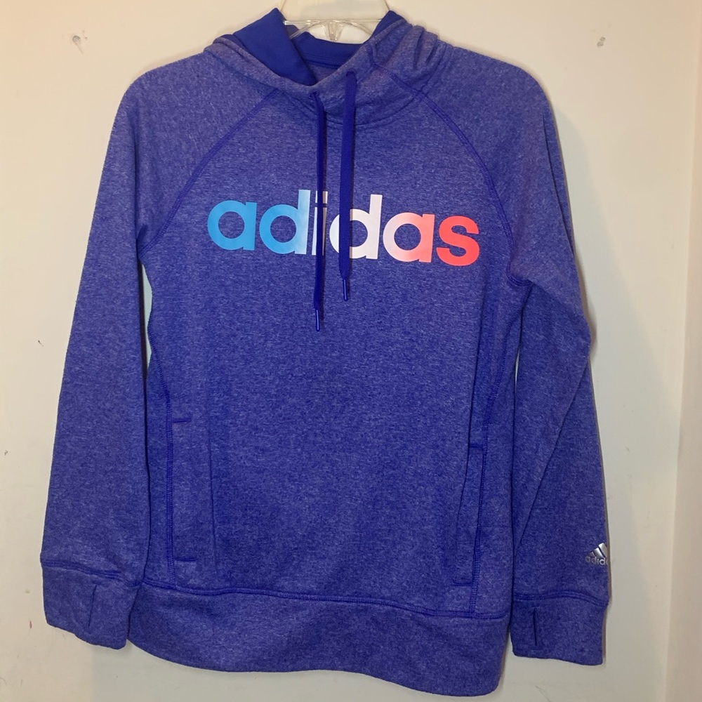 adidas Blue climawarm hoodie sweatshirt, size: S